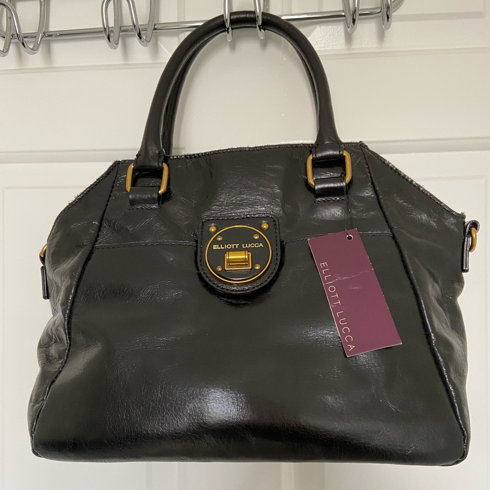 Elliott Lucca satchel & crossbody. Black leather.